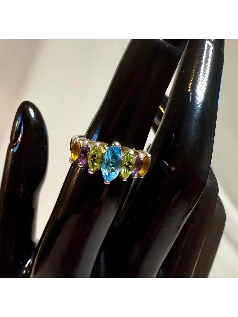 Marquise Cut Multi Gemstone Ring - Sterling Silver - Size 6
